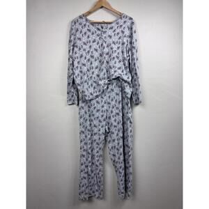 Womens Gray 2XL Pajama Set Penguins Stars Pajama Set Intimates Holiday Cozy